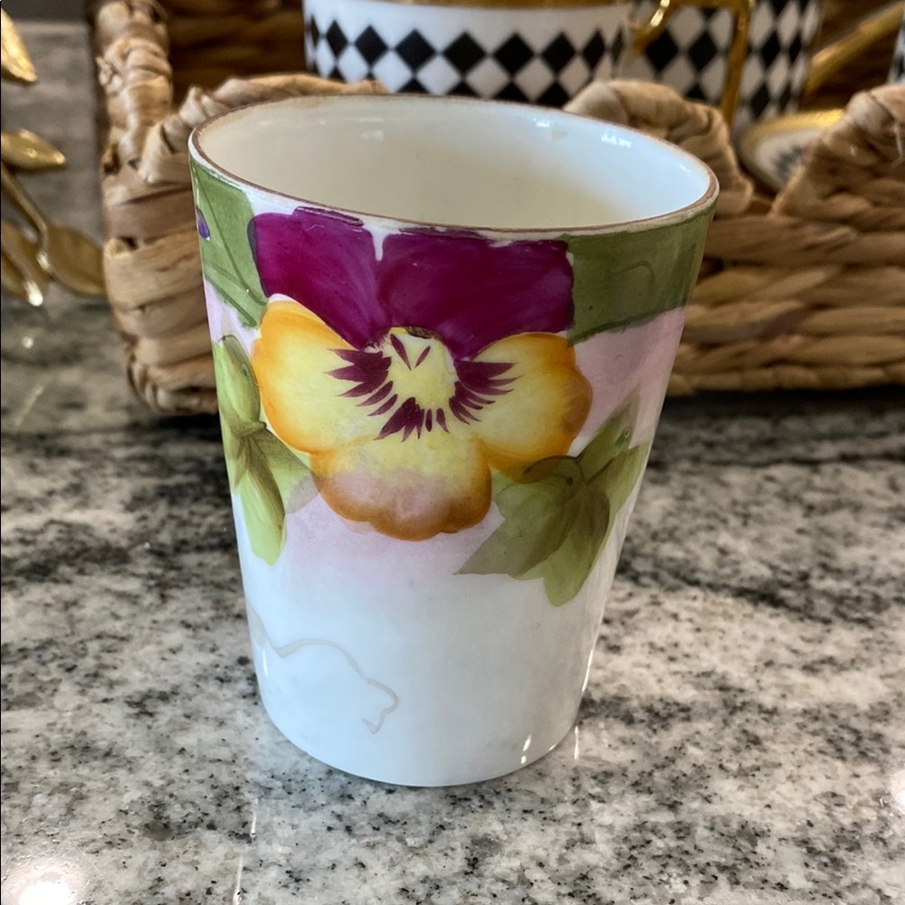 Authentic Antique Pansy Cup With “Cherry Blossom” Nippon Back Stamp In Blue Ink!